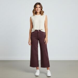 NWT Judy Blue High Waist Wide Leg Crop Dyed Oxblood Jeans Size 0/24